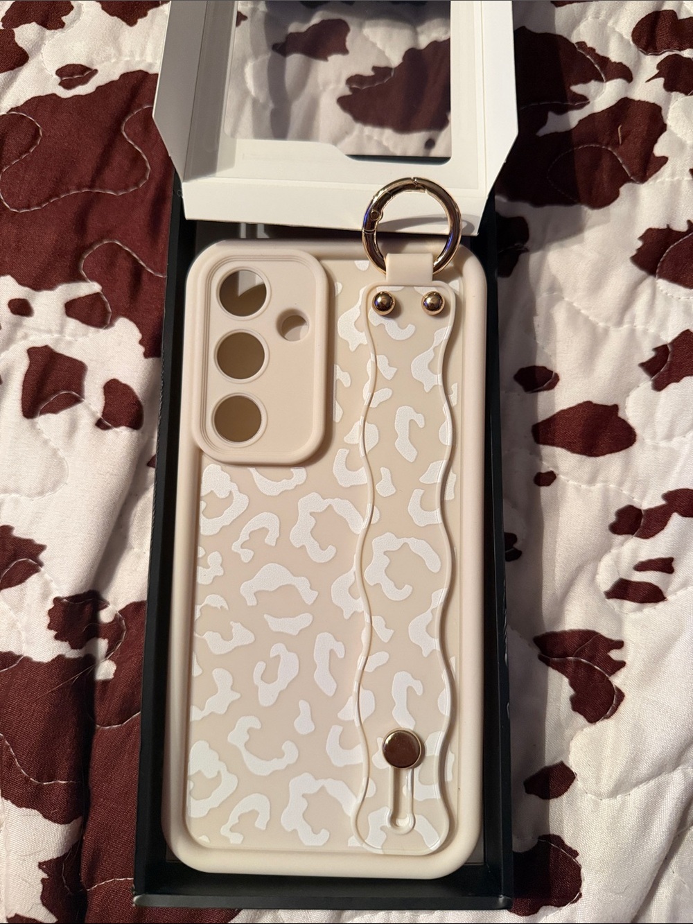 Neutral Beige Leopard Print Phone Case with Ring Strap